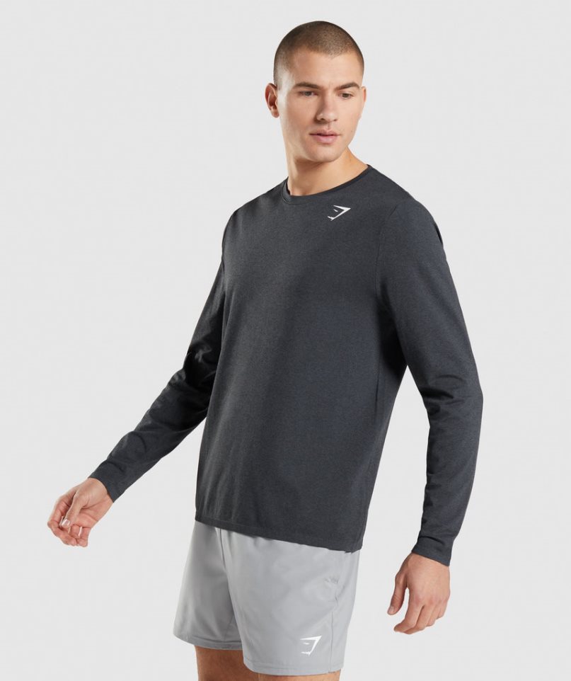 Men's Gymshark Arrival Seamless Long Sleeve T-Shirts Black | NZ 0CPTEG